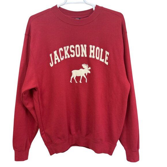 BAC Jackson Hole Moose Design Red Crewneck Sweatshirt Men’s XL 80% Cotton Blend - Picture 1 of 7